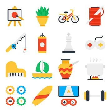 Pack of Hobbies Flat Icons Stock Illustration