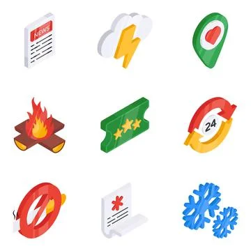 Pack of Holiday and Beach Flat Icon Stock Illustration