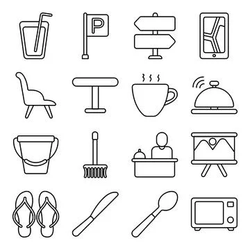 Pack of Hotel and Vacations Linear Icons Illustrazione stock