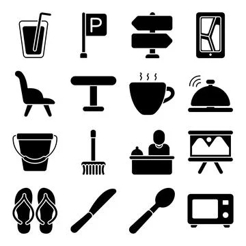 Pack of Hotel and Vacations Solid Icons Stock-Illustration
