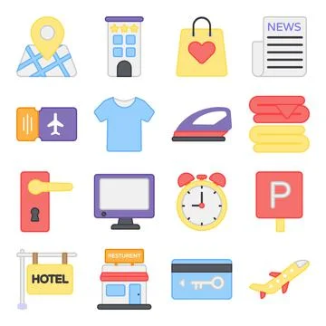 Pack of Hotel Flat Icons Stock Illustration