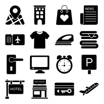 Pack of Hotel Solid Icons Illustrazione stock