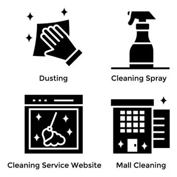 Pack of House Cleaning Solid Icons Stock Illustration