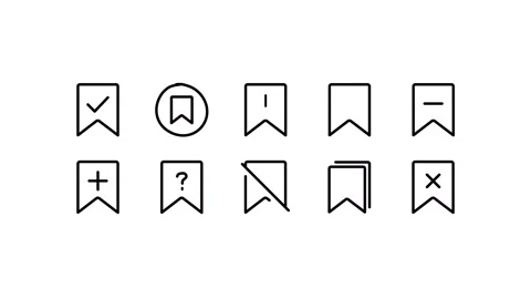 Pack icon of bookmark, save, favorite, tag, label, like, button, favorite, love Vídeo Stock 304941543