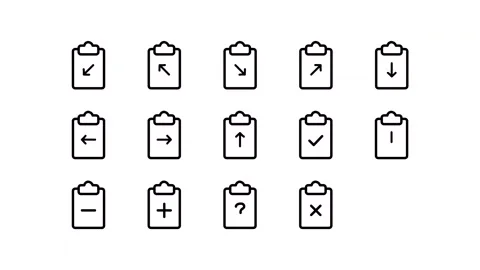 Pack icon of clipboard, document, report, note, paper, file, list, checklist Stock Footage 304462519