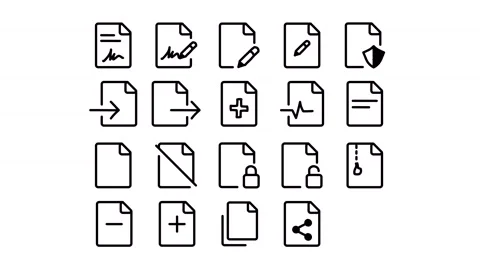 Pack icon of document, file, page, paper, folder, files, report, archive, format Stock Footage 304462309