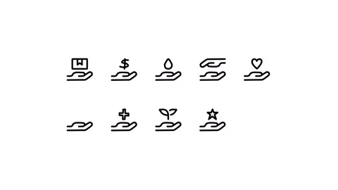 Pack icon of hand holding, donation, donate, receive, give, charity, handheld Stock Footage 305580792