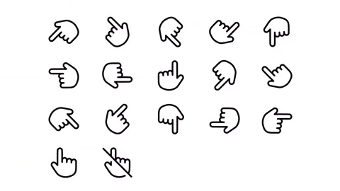 Pack icon of hand pointer, diagonal pointer, pointer, hand, finger, touch, sign Stock Footage 305580985