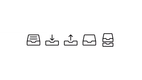 Pack icon of inbox, inbox full, mail, email, box, message, letter, drawer, doc Stock Footage 304941506
