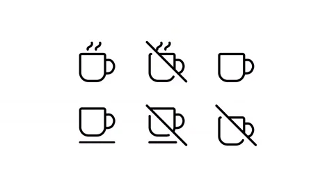 Pack icon mug, hot, coffee, tea, beverage, steam, breakfast, espresso, morning Stock Footage 304461898