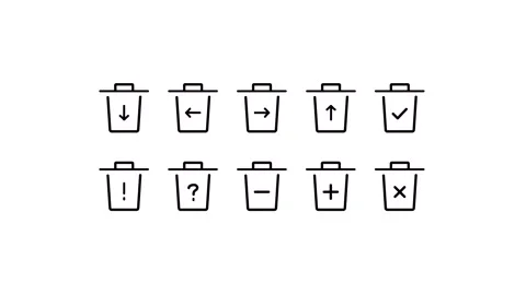 Pack icon of trash, bin, garbage, delete, remove, dustbin, recycling, cleaner Stock Footage 304941469