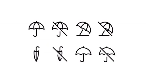 Pack icon of umbrella, rain, beach, summer, sun, rain protection, parasol Vídeo Stock 304462010