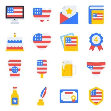 Pack of Independence Day Flat Icons Stock Illustration