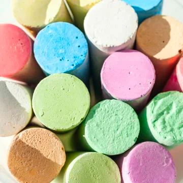 Pack of Jumbo Sidewalk Chalk, Assorted Colors on White Background. Top View. Stock Photos