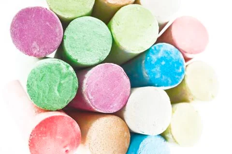 Pack of Jumbo Sidewalk Chalk, Assorted Colors on White Background. Top View. Stock Photos