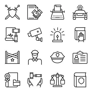 Pack of Justice Linear Icons Stock Illustration