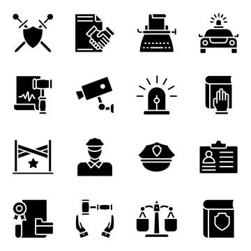 Pack of Justice Solid Icons Illustrazione stock