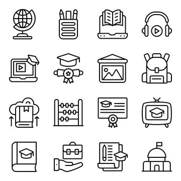 Pack of Knowledge Linear Icons Stock Illustration