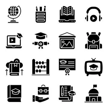 Pack of Knowledge Solid Icons Illustrazione stock