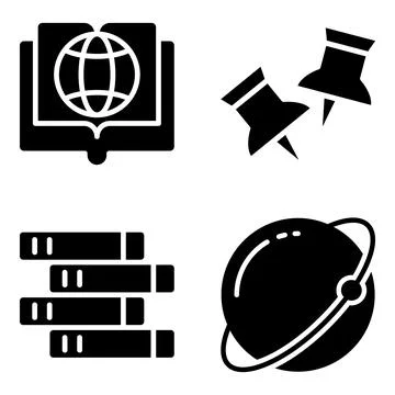 Pack of Knowledge Solid Icons Stock Illustration