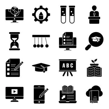 Pack of Knowledge Solid Icons Stock Illustration