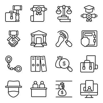 Pack of Law and Justice Linear Icons Stock Illustration