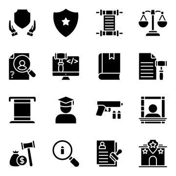 Pack of Law Solid Icons Stock Illustration
