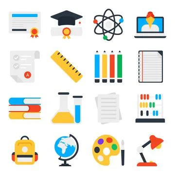 Pack of Learning Flat Icons Stock Illustration