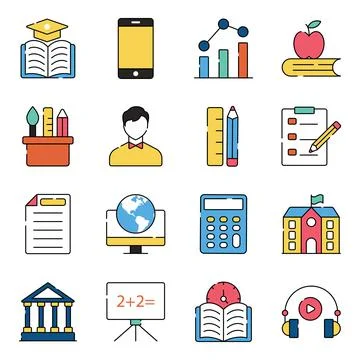 Pack of Learning Flat Icons Illustrazione stock