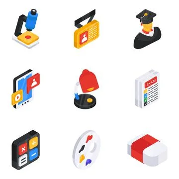 Pack of Learning Flat Isometric Icon Stock Illustration