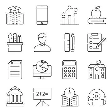 Pack of Learning Linear Icons Stock Illustration