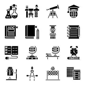 Pack of Learning Solid Icons Illustrazione stock