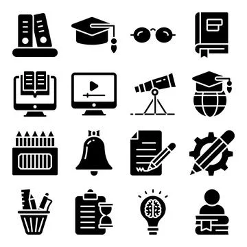 Pack of Learning Solid Icons Illustrazione stock