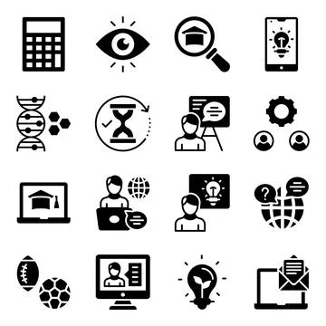 Pack of Learning Solid Icons Stock Illustration