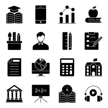 Pack of Learning Solid Icons Stock Illustration