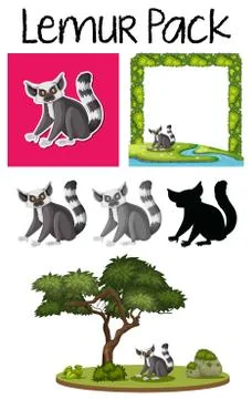 Pack of lemur character Stock Illustration
