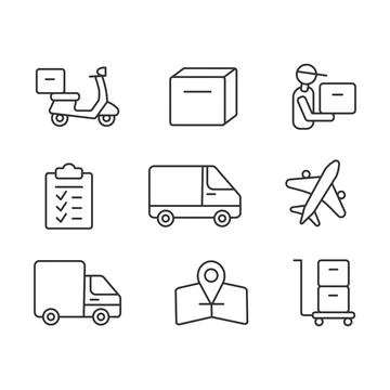 Pack of linear icons for the delivery of goods Stock Illustration