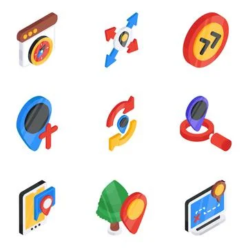 Pack of Location and Gps Flat Isometric Icon Stock Illustration