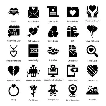 Pack Of Love Flat Icons Illustrazione stock
