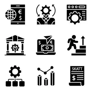 Pack of Management Solid Icons Illustrazione stock