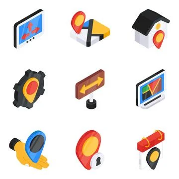 Pack of Map Flat Isometric Icon Stock Illustration