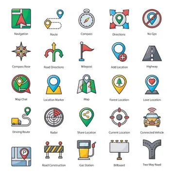 Pack Of Maps Flat Icons Stock Illustration