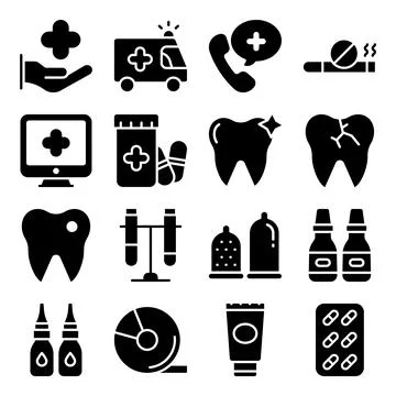 Pack of Medical Accessories Solid Icons Stock Illustration