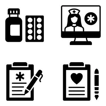 Pack of Medical and Pharmacy Solid Icons Illustrazione stock