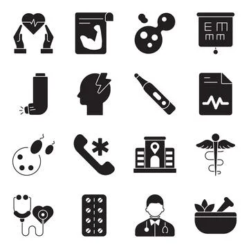 Pack of Medical Instrument Solid Icons Stock Illustration
