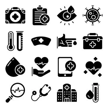 Pack of Medical Solid Icons Stock-Illustration