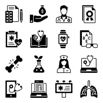 Pack of Medical Solid Icons Stock Illustration