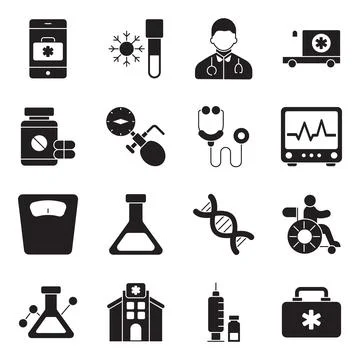 Pack of Medical Solid Icons Stock Illustration