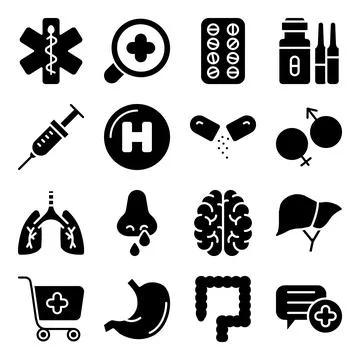 Pack of Medical Tools Solid Icons Stock Illustration