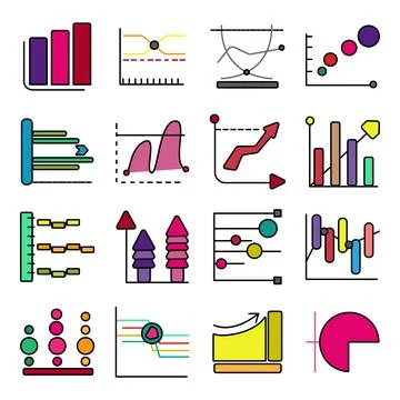 Pack of Merge Chart Flat Icons Stock Illustration